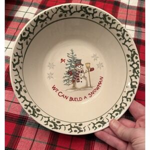 "We Can Build A Snowman" Round Serving Vegetable Bowl 9" Stoneware Christmas